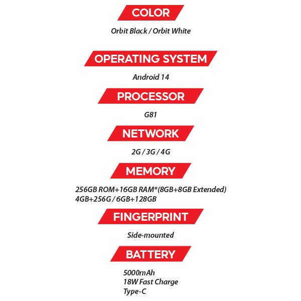 (New) Tecno Spark 30C 6GB+128GB Black / White Smartphone (Unlocked) 4 OZ TECNO Spark 30C S1