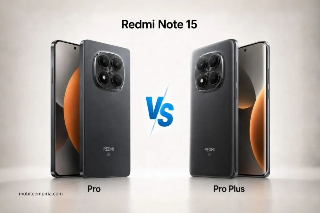 Redmi Note 15 Pro vs Redmi Note 15 Pro Plus in a premium studio comparison image